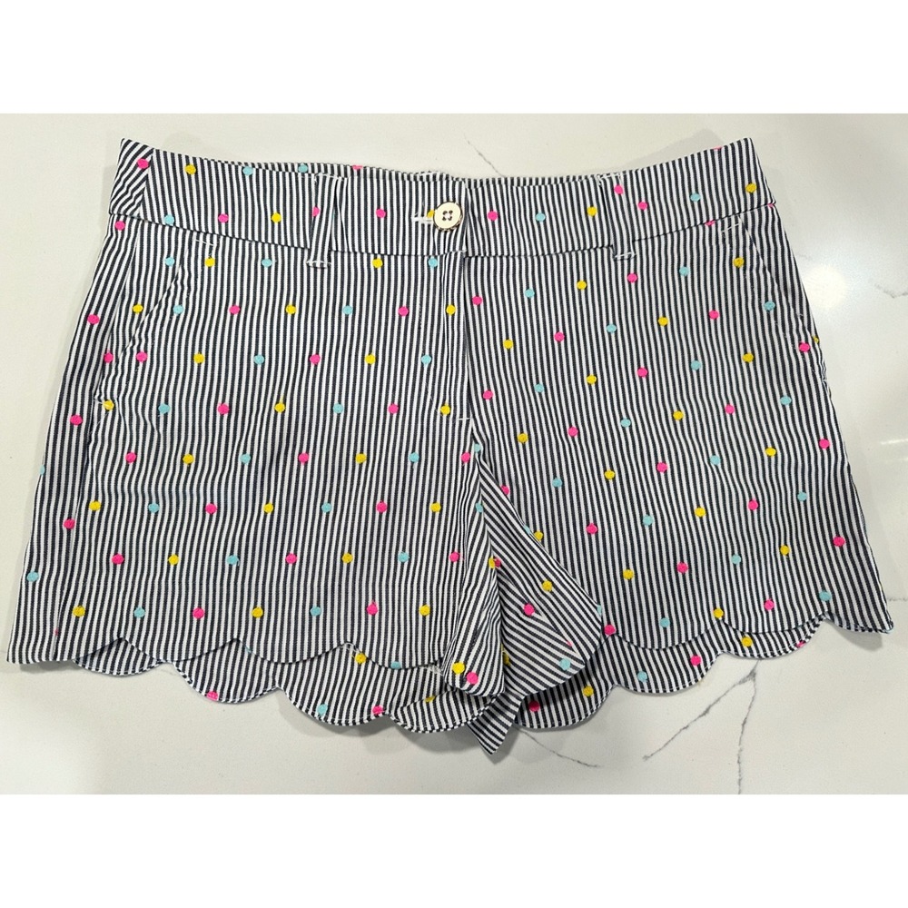 Crown & Ivy Shelby Scalloped Hem Shorts Navy White Stripe Polka Dot Womens‎ 6